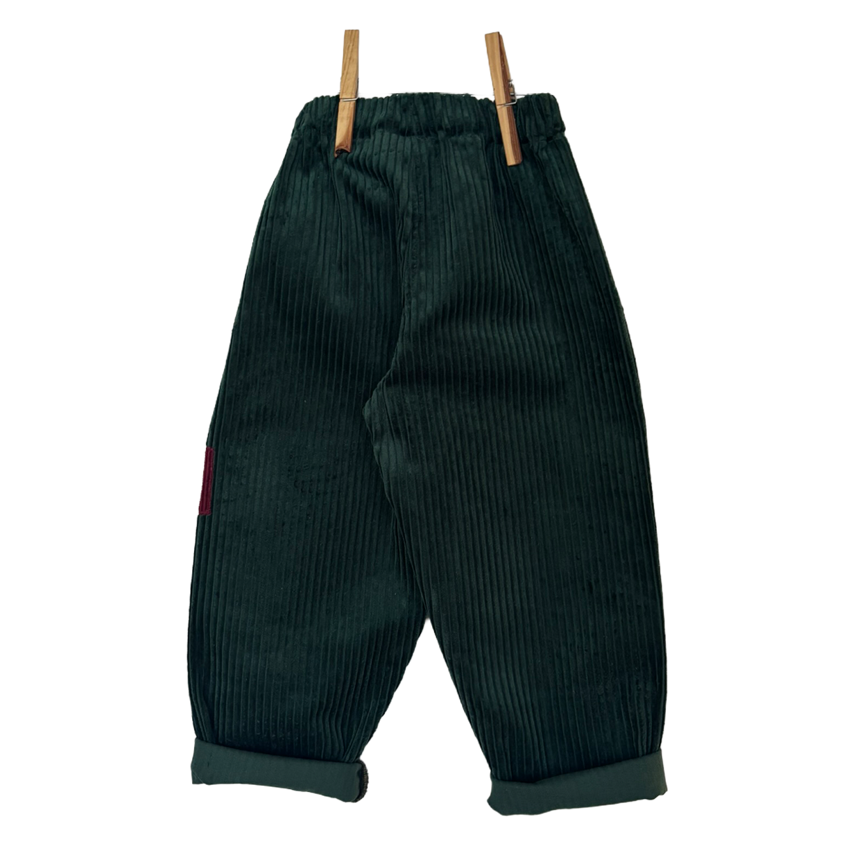 Green courduroy trousers with kneepatches