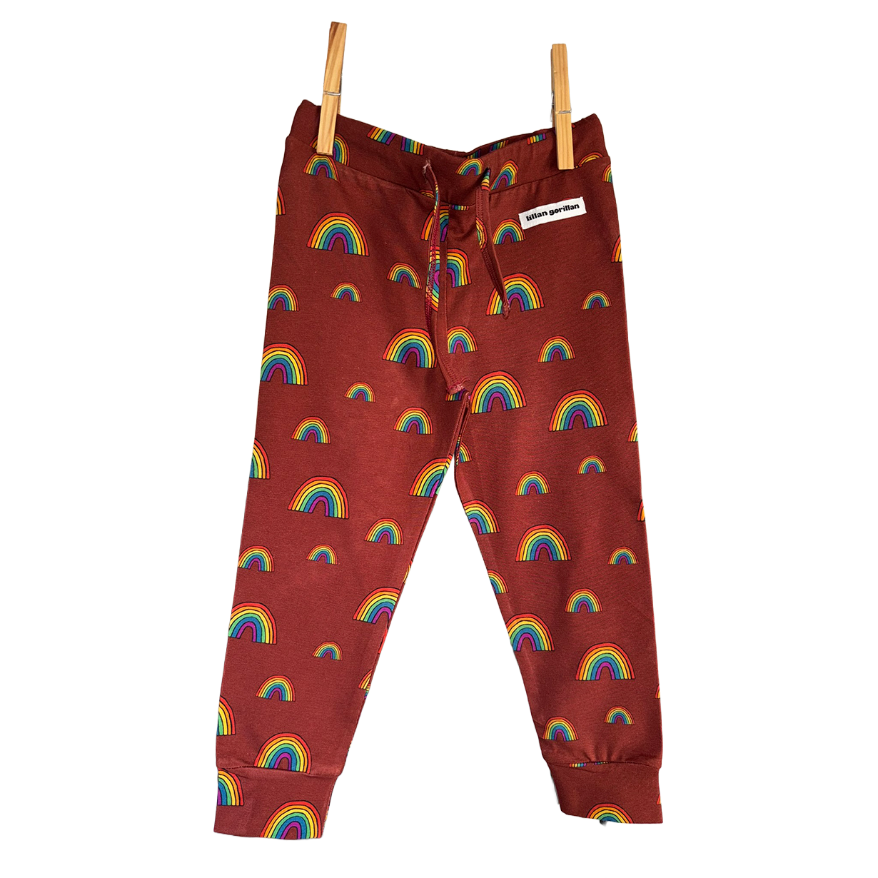 Organic cotton 'cinnamon' joggers in rainbow print