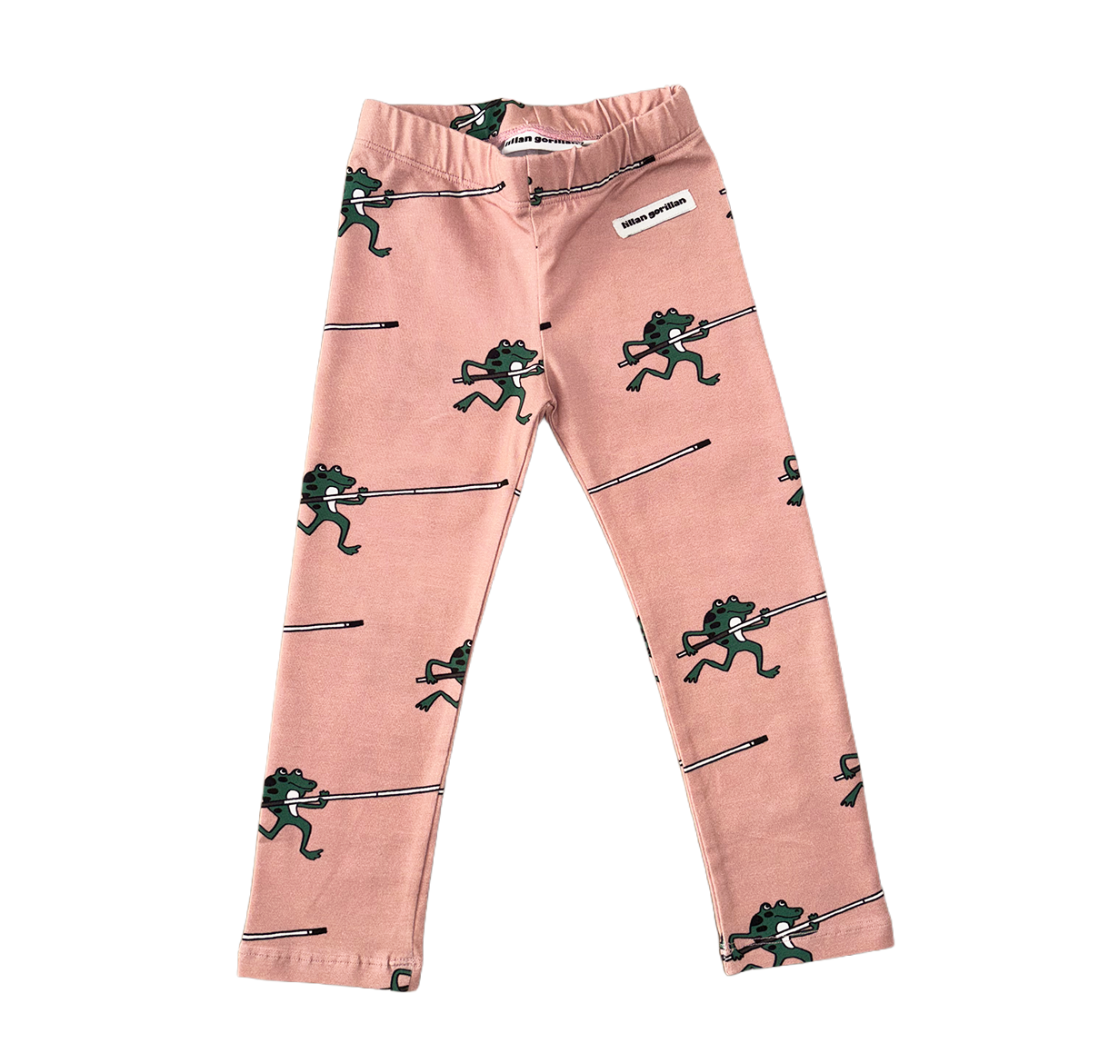 Rose colored leggings with frog print
