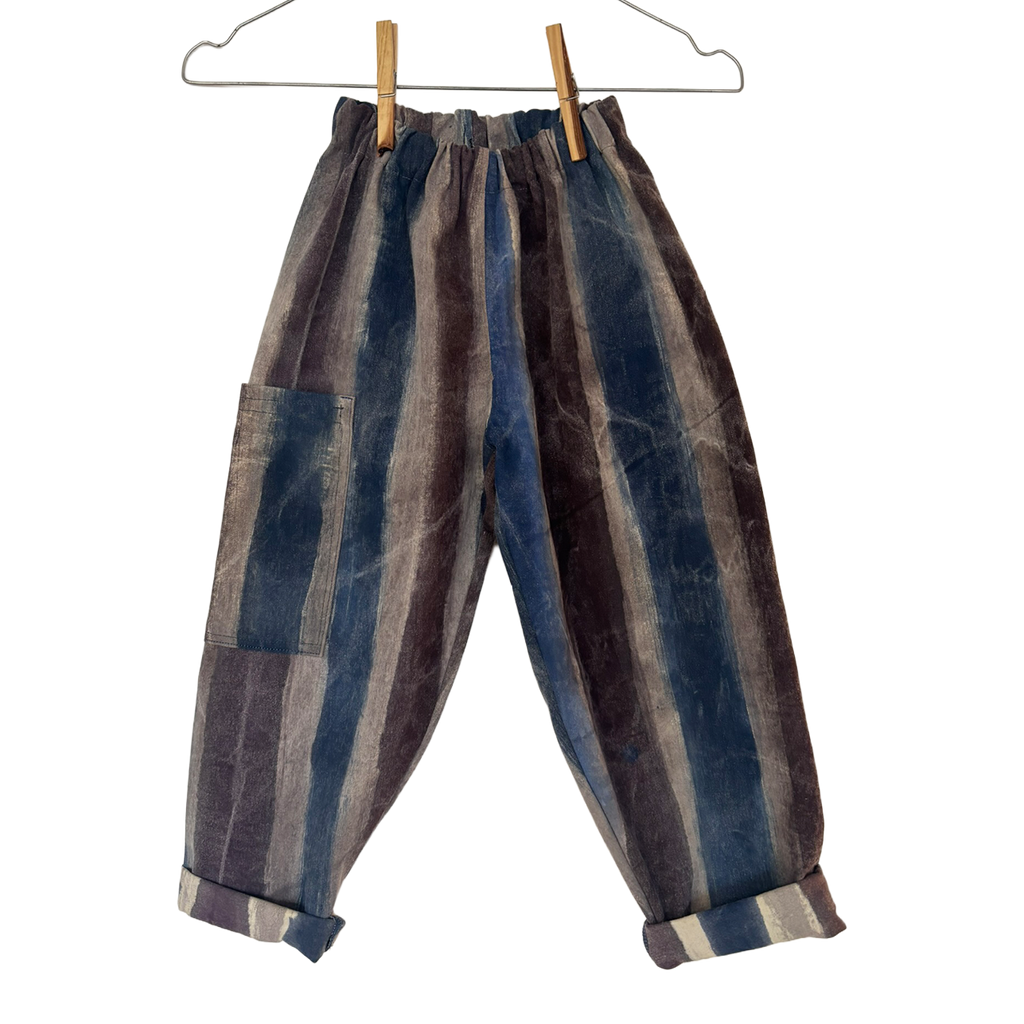 Hand dyed stripe cotton trousers