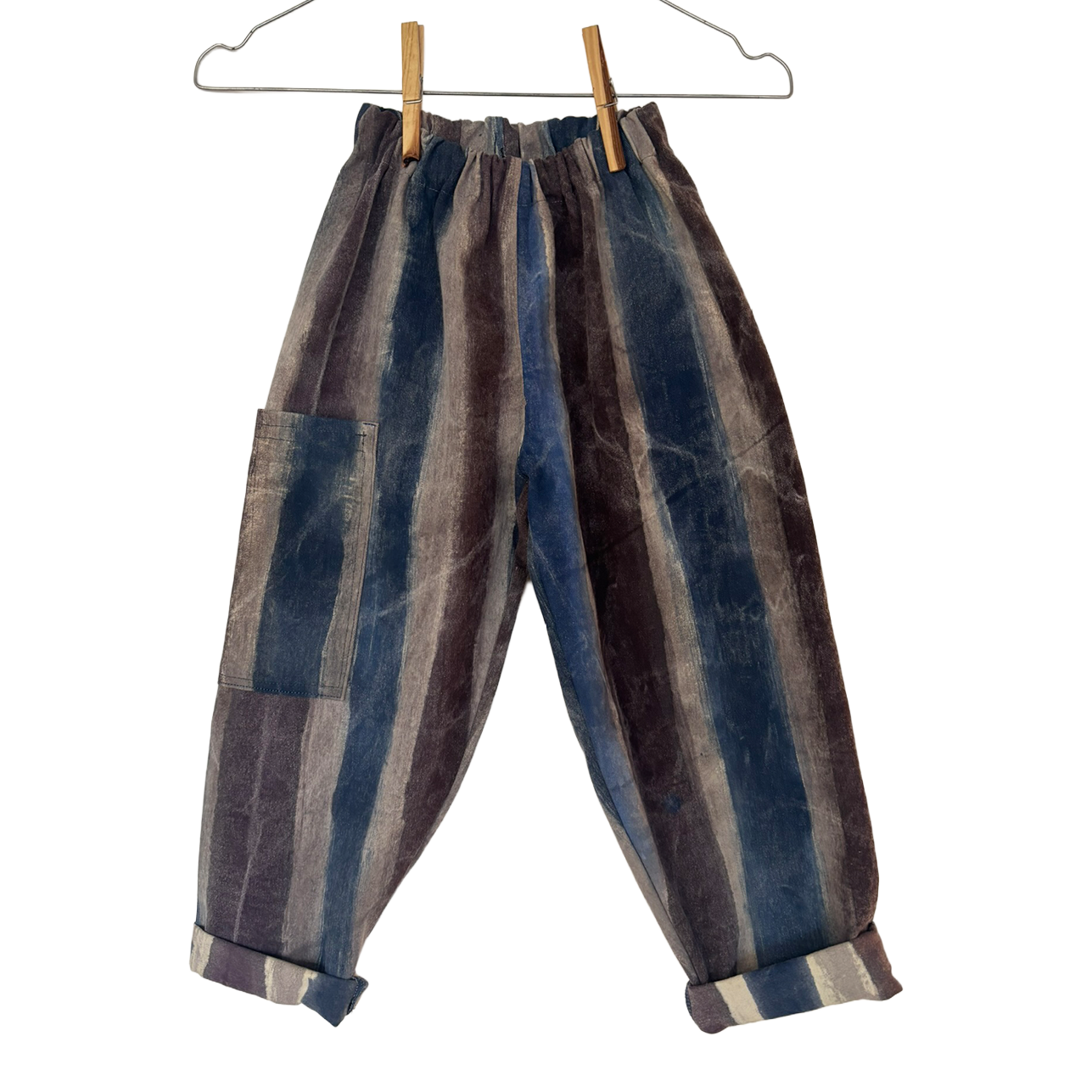 Hand dyed stripe cotton trousers