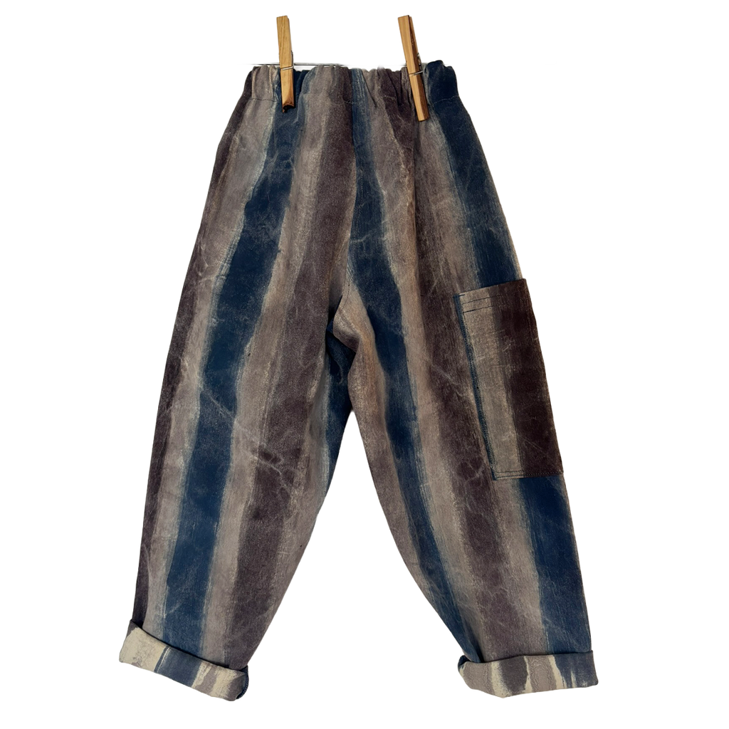 Hand dyed stripe cotton trousers