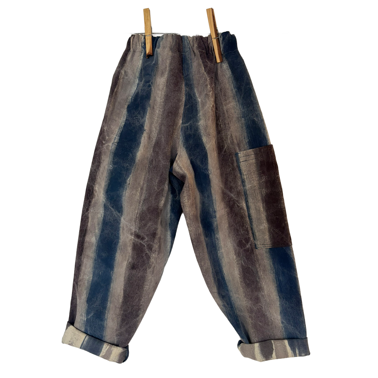 Hand dyed stripe cotton trousers